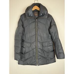 Cole Haan Women's Down Puffer Jacket L Black Long Winter Coat Parka